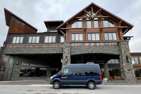 van for hire in Canmore hotel district #MoraineLakeShuttle #LakeLouiseTour #BanffExplorer #ExploreBanff #MoraineLakeAccess
